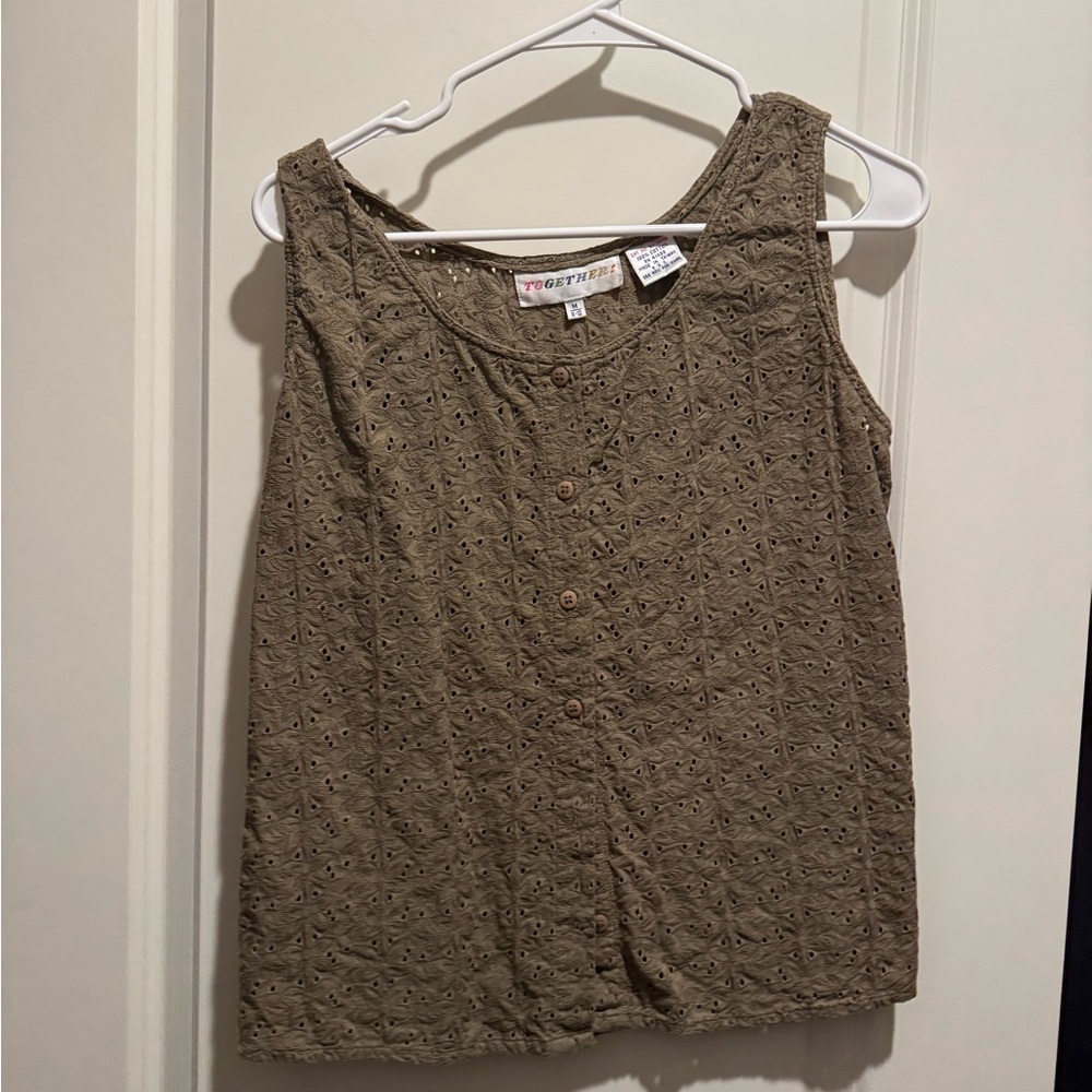 Earthy Brown/Green/Khaki Eyelet Tank Top